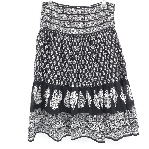 Chaps Boho black & white midi skirt Size 16 tiered A-line peasant - Picture 1 of 6